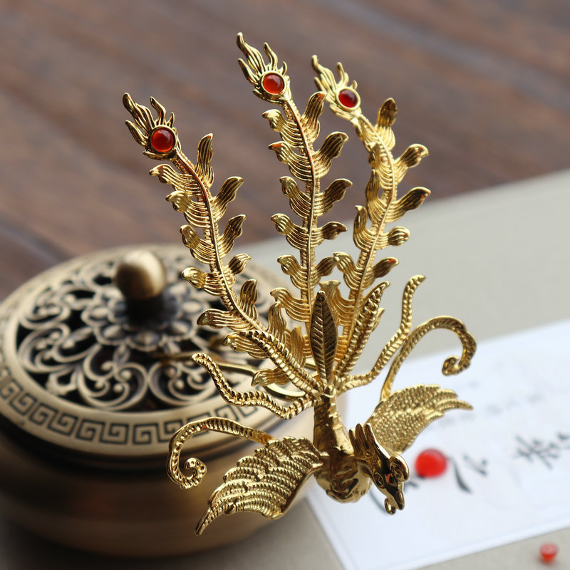 有凤来仪铸铜保色发钗主体材料明制花丝镶嵌发簪 diy步摇流苏配饰