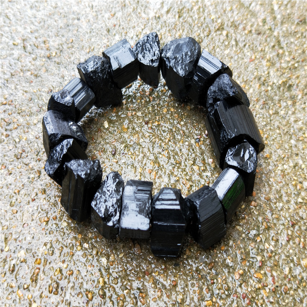 天然黑碧玺电气石原石手链手串 黑碧玺原生态原矿 复古款式-阿里巴巴