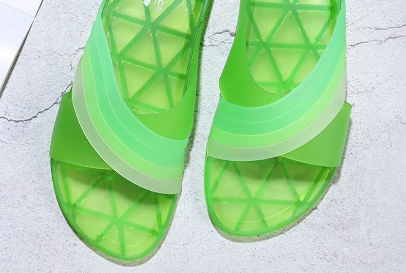 时尚拖鞋pvc水晶拖鞋彩虹带女士凉拖鞋跨境亚马逊电商slippers