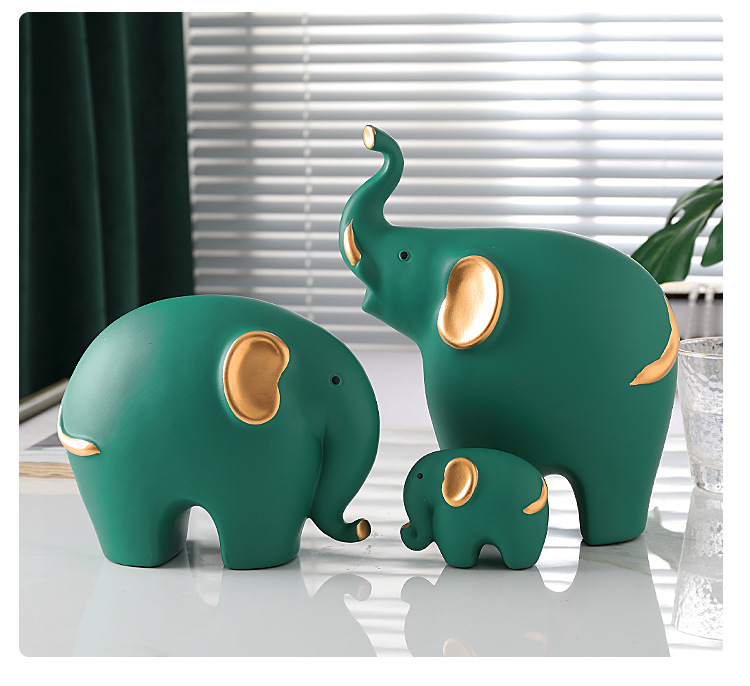 美式大象摆件电视柜客厅招财创意陶瓷小象装饰品一家四口新婚礼品