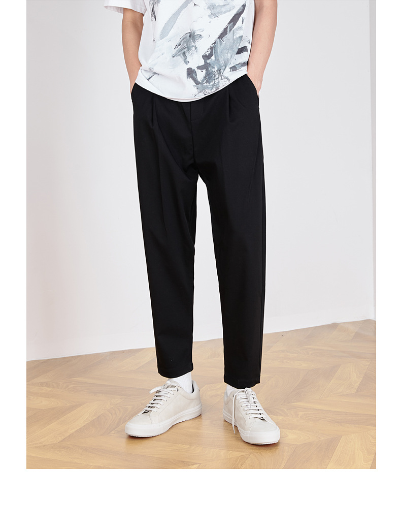 亦止男装2020秋季新款休闲中腰长筒裤子宽松纯色基础款抽绳长裤男