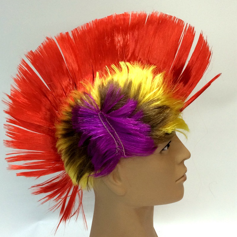 球赛球迷假发鸡冠发公鸡发中间突出发套外贸出口一字型发型假发头