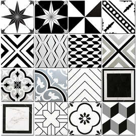 黑白色小花砖200x200拼花瓷砖餐厅民宿防滑地砖decoration tiles