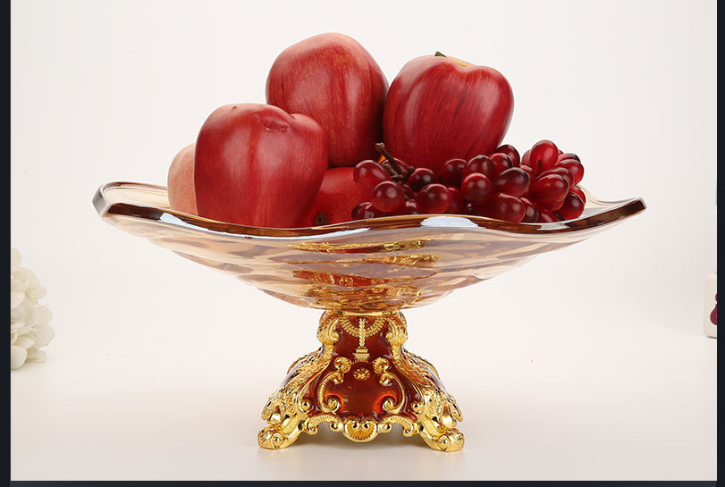 创意水果盘金色水晶玻璃果盘家用ktv酒店果盘轻奢软装样板房摆件
