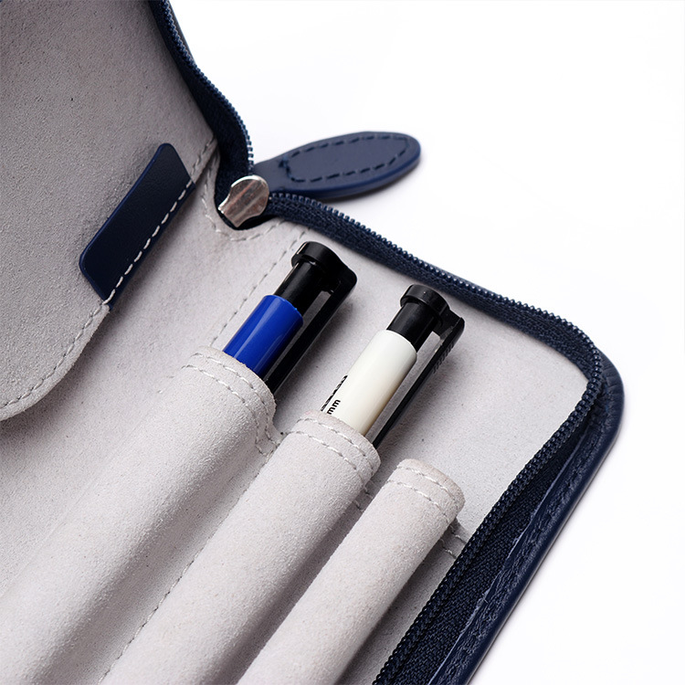 真皮拉链笔袋 头层牛皮钢笔收纳袋 高端三支装钢笔拉链包厂家定制