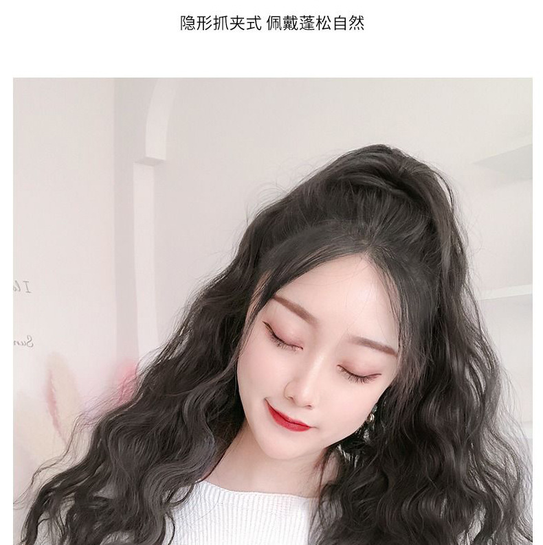 假发马尾女长卷发网红高辫子玉米烫抓夹马尾自然蓬松马尾化纤辫子