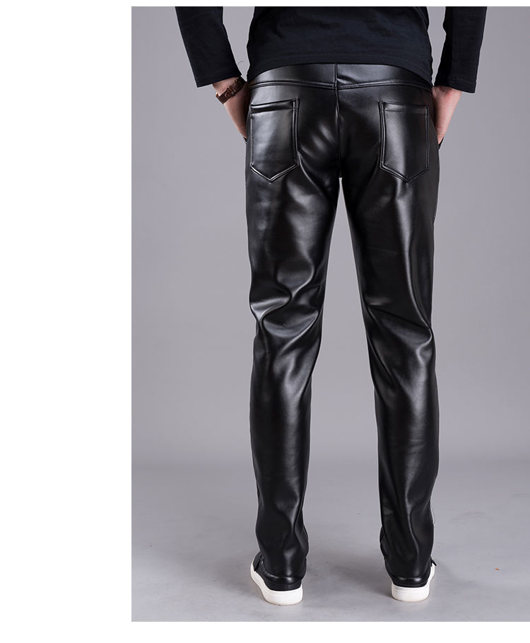 秋冬男士皮裤子加绒加厚摩托机车pu裤松紧腰修身弹力休闲青年长裤