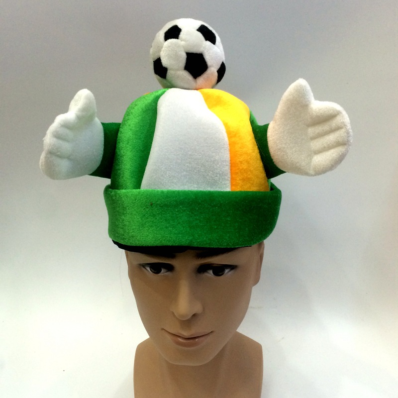 绿白黄三色足球帽子张开双手欢迎你世界杯帽子义乌各类足球迷帽子