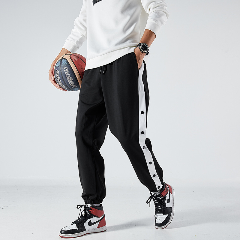 男士篮球运动裤排扣裤纽扣半开扣长裤男宽松篮球裤潮休闲训练裤