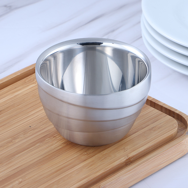 304不锈钢双层碗家用厨房餐具儿童学生食堂饭碗双层隔热碗拉面碗