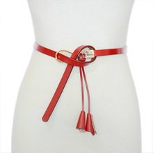 韩版新款女式腰带女士时尚休闲小马蹄扣装饰流苏吊坠真牛皮细皮带