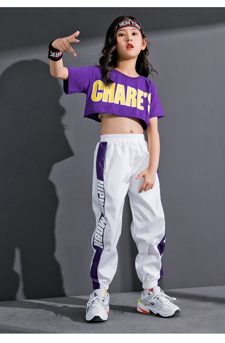 新款六一儿童节爵士舞蹈表演出服装女童印字露脐定制街舞幼儿女孩