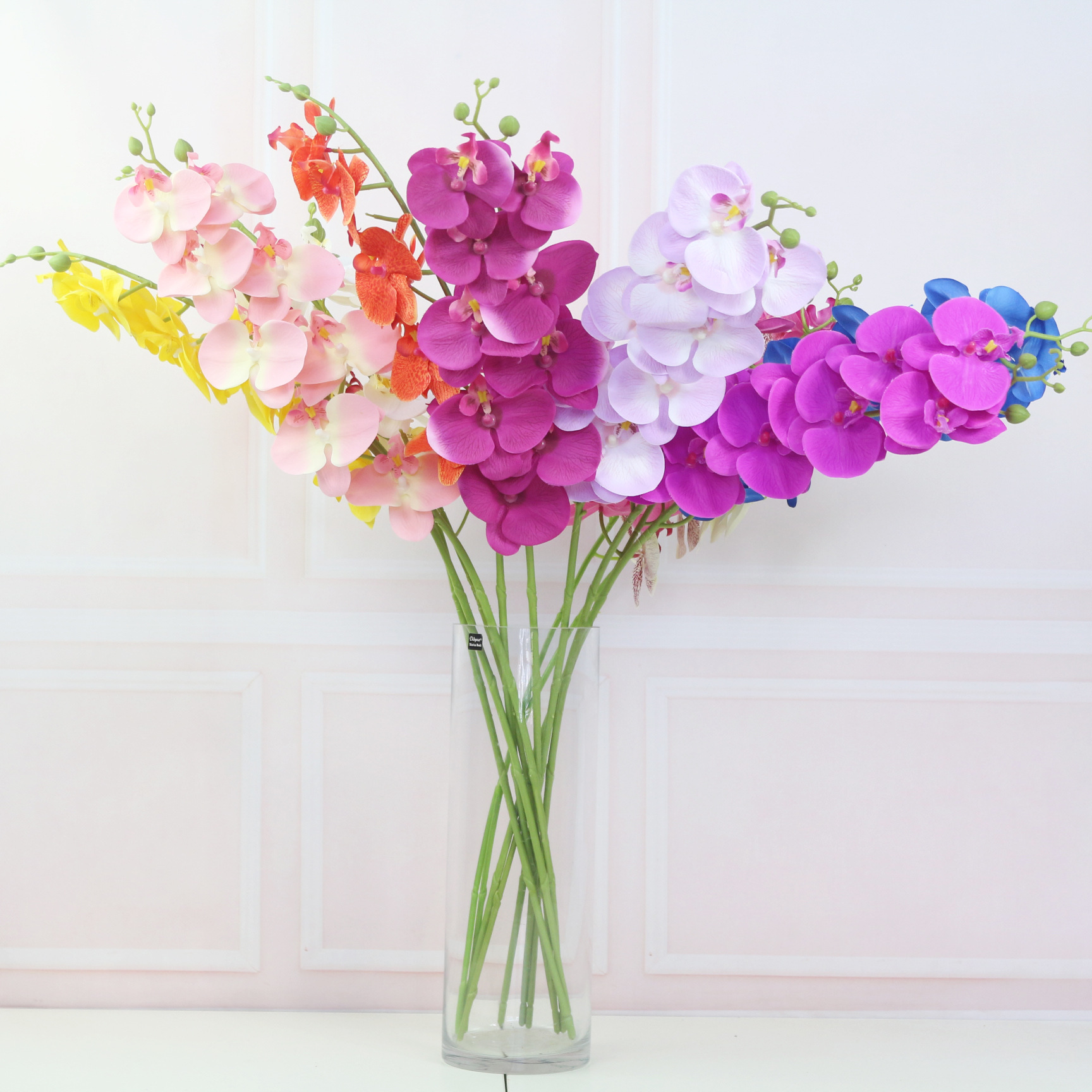 9头单支蝴蝶兰花枝 手感过胶仿真假花 婚庆家居装饰插花配件花束