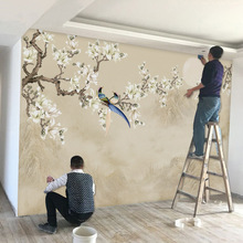 新中式电视背景墙壁画8d立体墙布花鸟5d墙纸现代壁布沙发客厅卧室