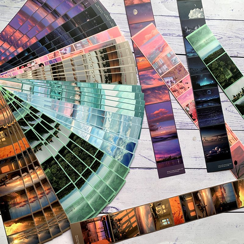 八款ins风时光胶片文艺系列长条分装防水装饰手账diy文具随意贴纸