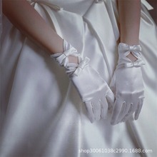 特价批发蝴蝶结弹力缎有指手套新娘手套结婚纱礼服配饰白色手套女