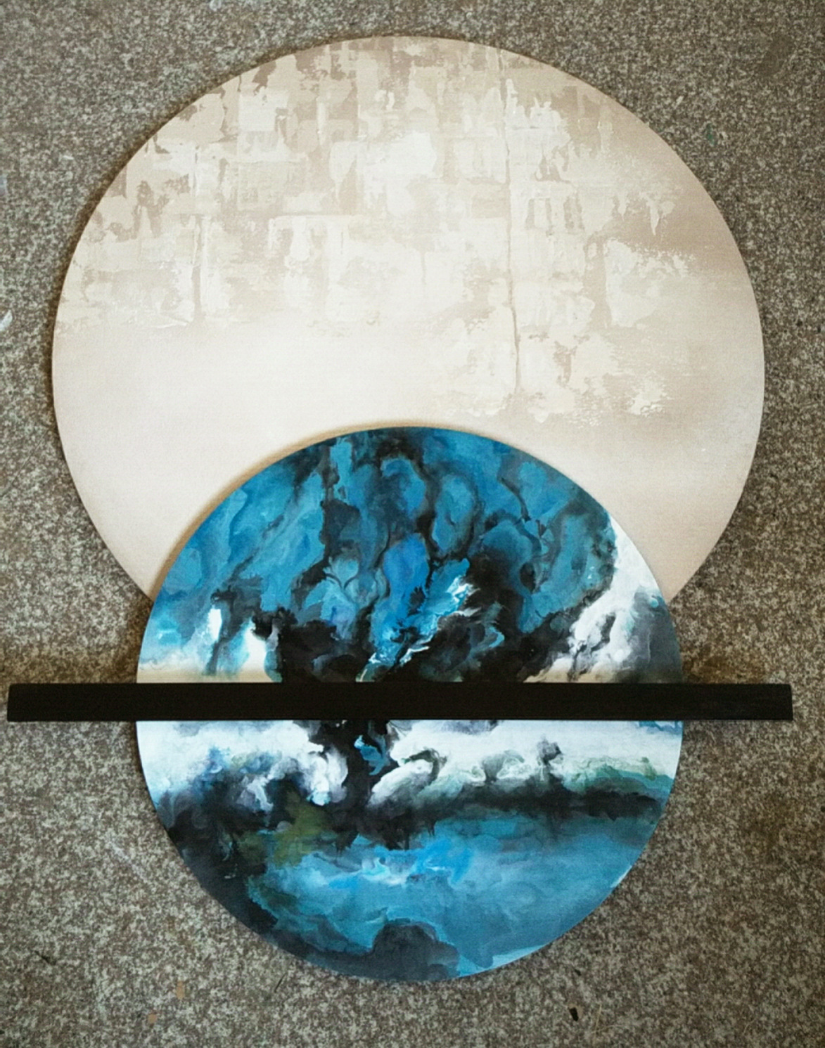 现代简约手绘壁画抽象立体画重叠圆形油彩挂画客厅玄关壁饰装饰画