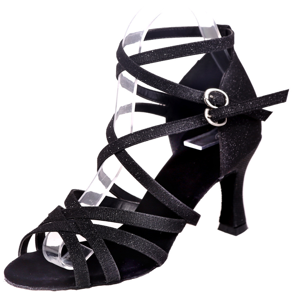 nlk跨境女夏季新款舞鞋凉鞋露趾高跟拉丁舞鞋女时尚后空绑带恰恰