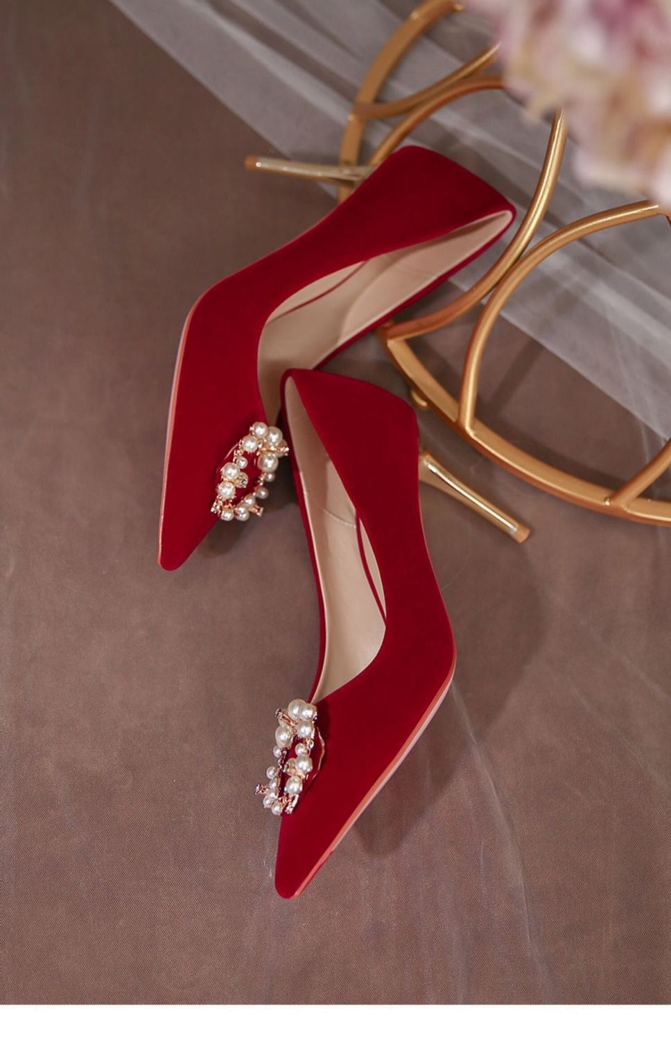 化尼高品质婚鞋2020年新款古风大红色高跟鞋女结婚新娘鞋水钻珍珠