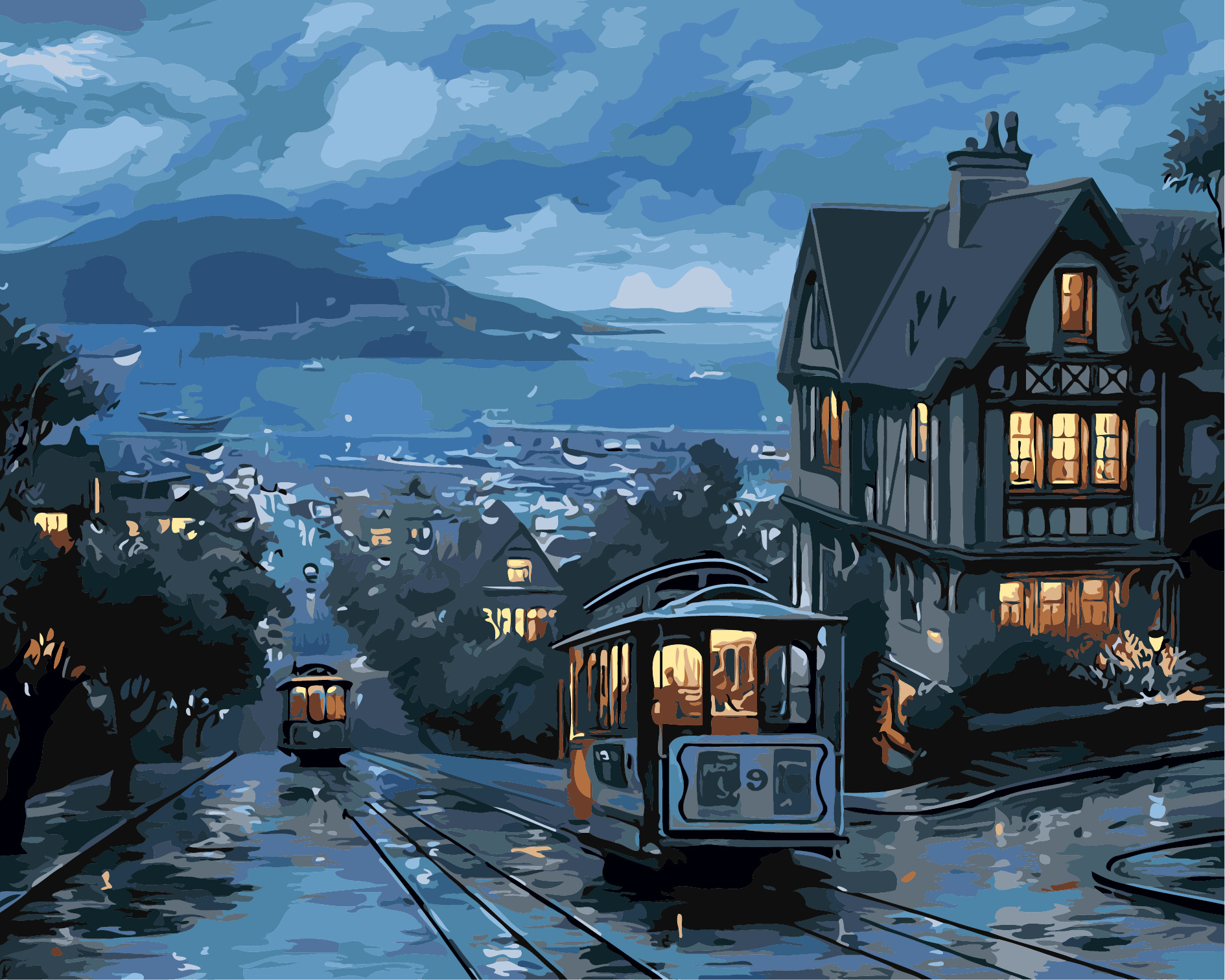 工厂直销数字油画diy手绘批发风景可定制外贸装饰挂画 威尼斯夜景