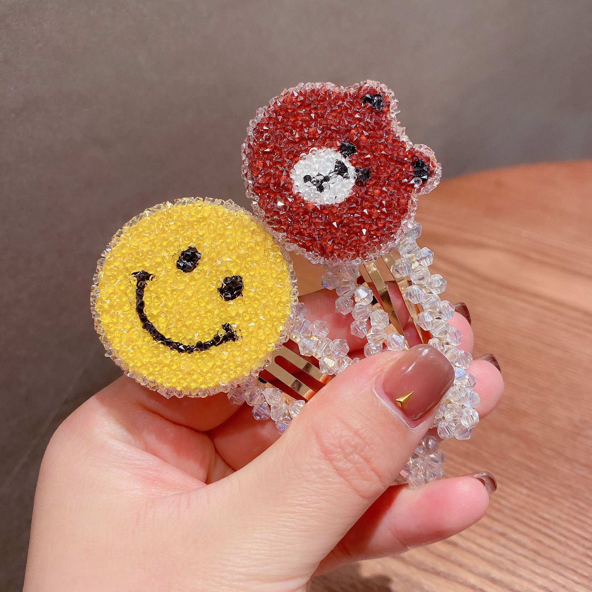 笑脸小熊水果bb夹 水晶发夹碎钻夹韩国东大门同款ins网红满钻卡子