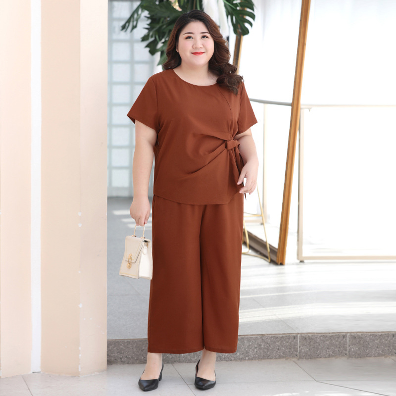 大码女装套装加肥胖mm休闲两件套夏宽松短袖洋气质中年胖妹妹时尚