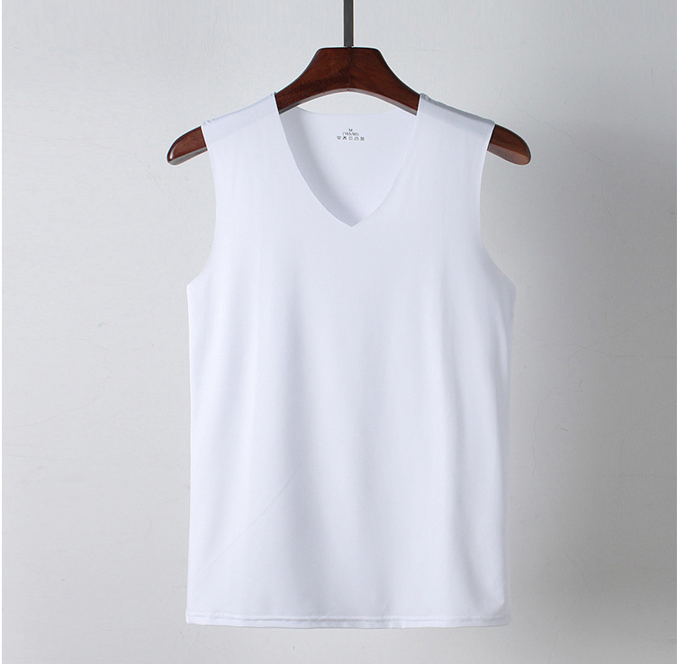 New Men's Ice Silk Tailor Vest White Summer Tight Wide Shoulder V-neck Exercise Sleeveless Basic Thin