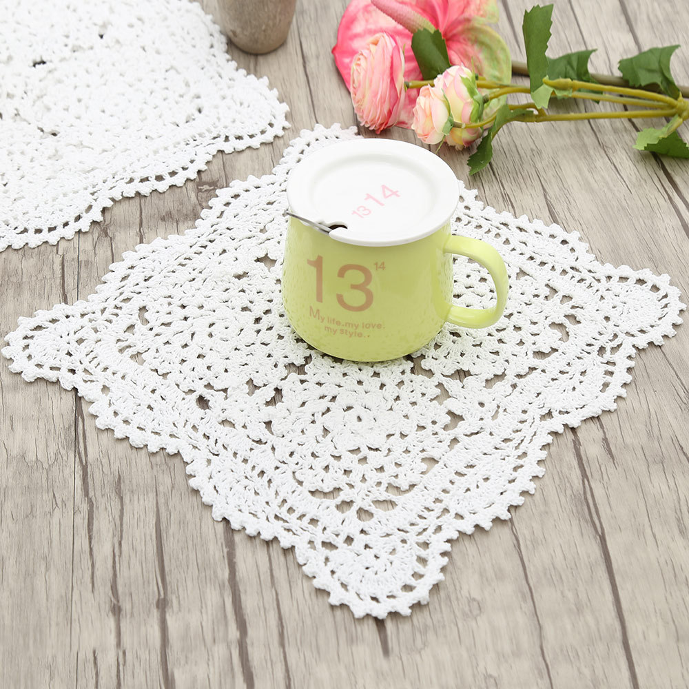 立体镂空盖布床头柜手工钩花杯垫餐垫欧式田园风锅垫圣诞节礼品