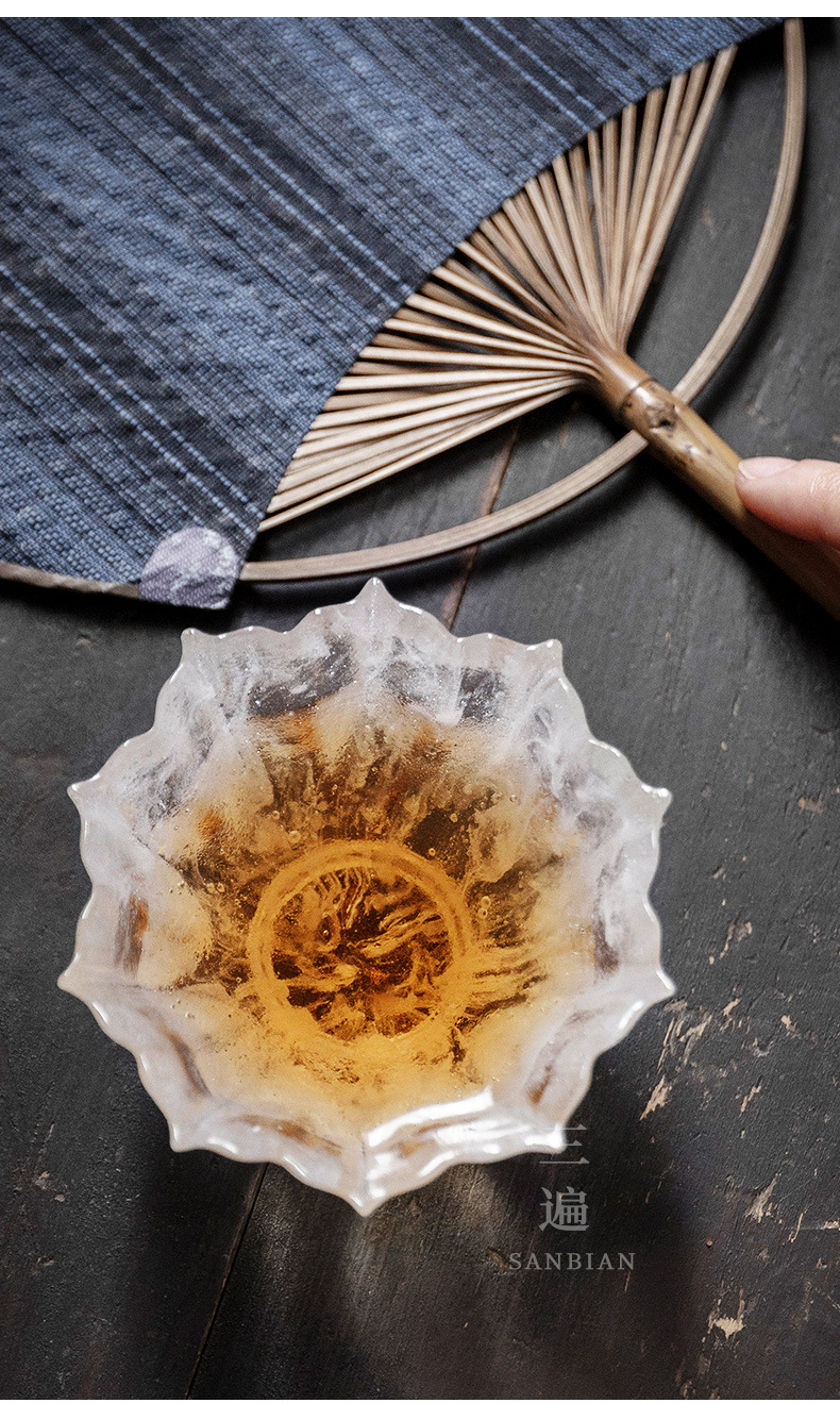 冰块剔透感 琉璃茶杯璃莲花茶盏大号 手作冰冻烧女主人品茗杯
