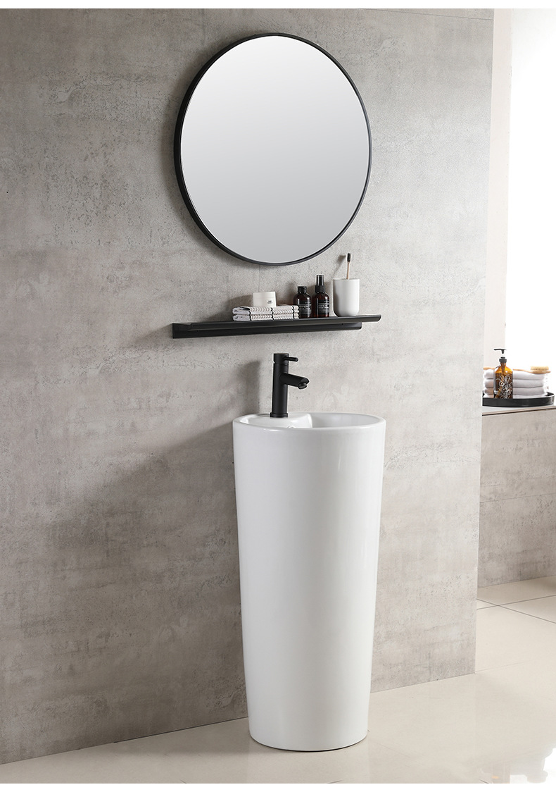 彩色立柱盆 一体落地式洗手 仿古复古洗脸盆卫生间阳台陶瓷洗手盆