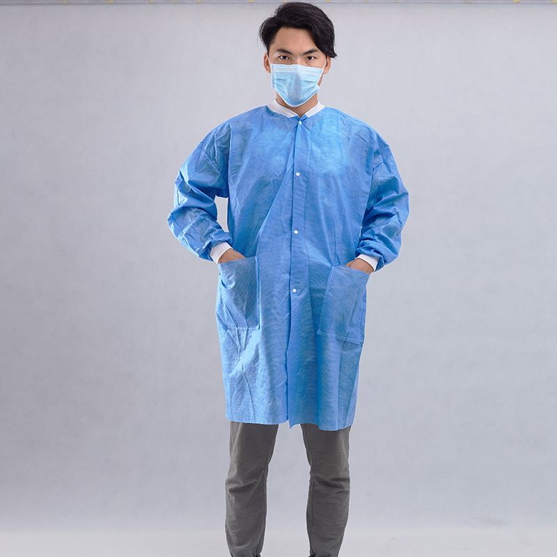 一次性sms无纺布pp针织袖口防护服实验服大褂工作服防尘隔离服