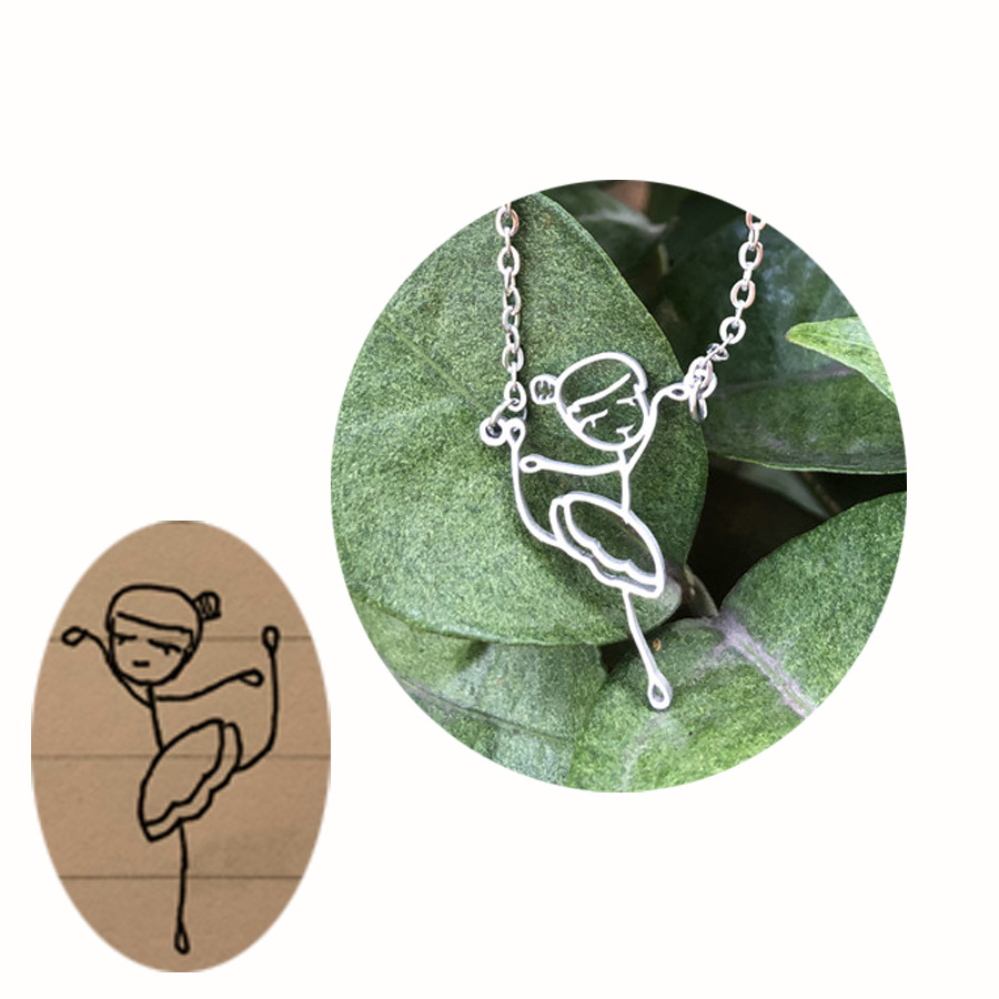 个性钛钢儿童绘画手绘项链吊坠儿童涂鸦字画手绘钥匙扣