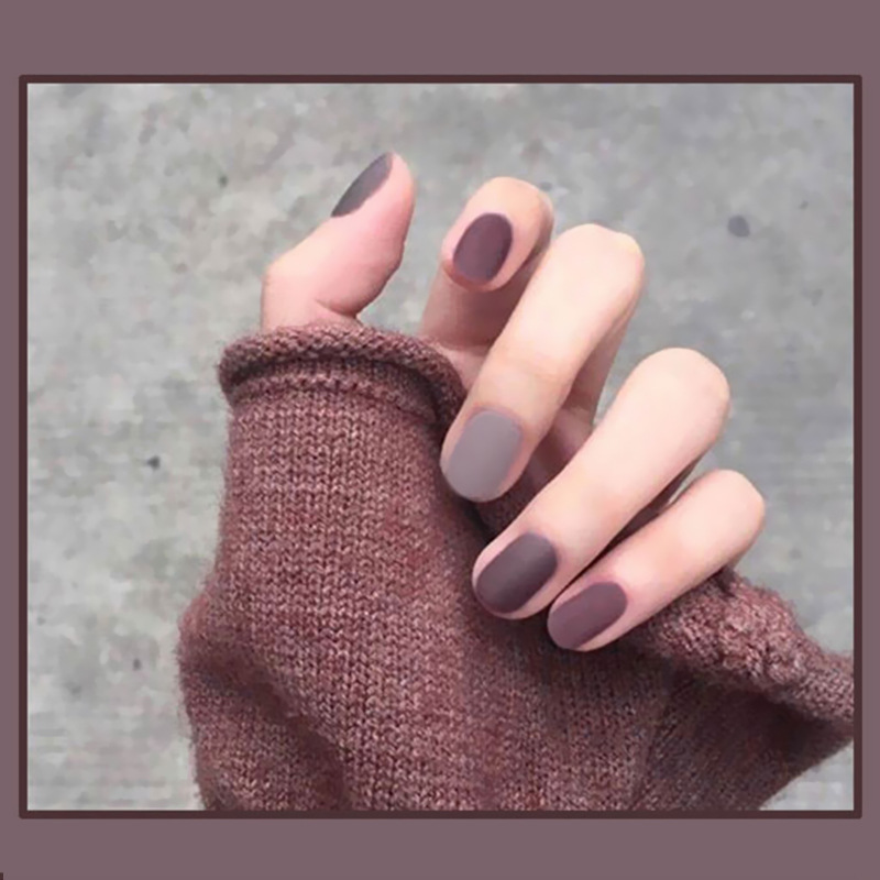 日系显白穿戴美甲甲片 甲片成品 哑光磨砂红灰深咖跳色假指甲贴片