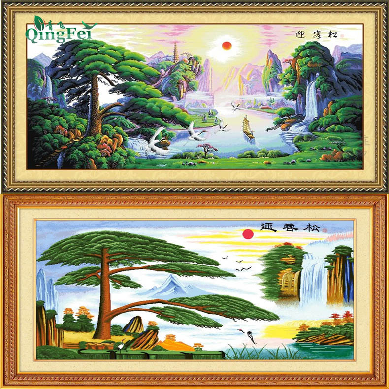 青飞精准印花迎客松十字绣仙鹤版山水十字绣财运风景客厅大画包邮