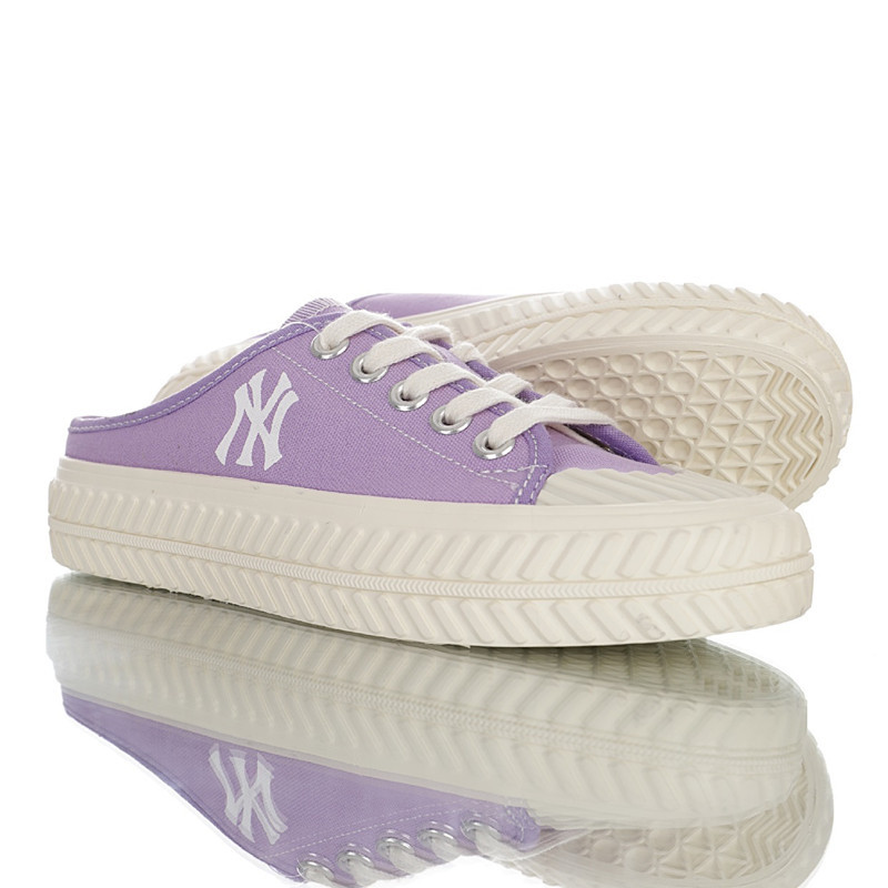 mlb洋基队半拖帆布鞋休闲小白鞋饼干女鞋男硫化ny情侣鞋一件代发