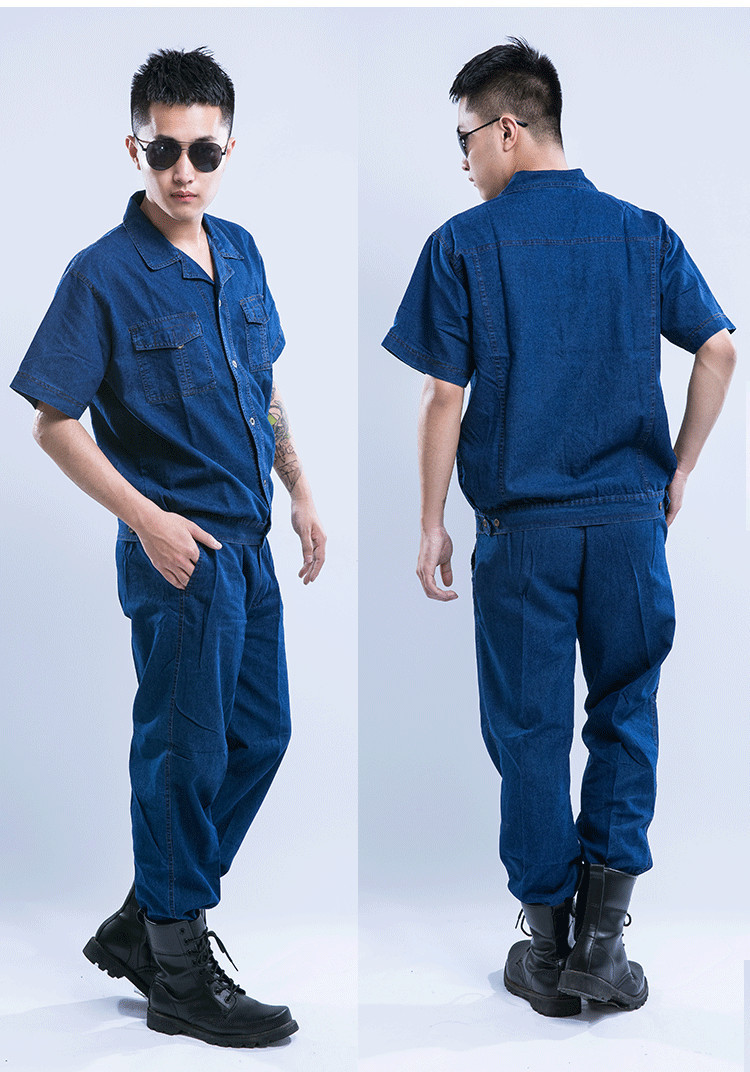 夏季短袖牛仔工作服套装男女工装厂服机修工厂工人薄款工服劳保服