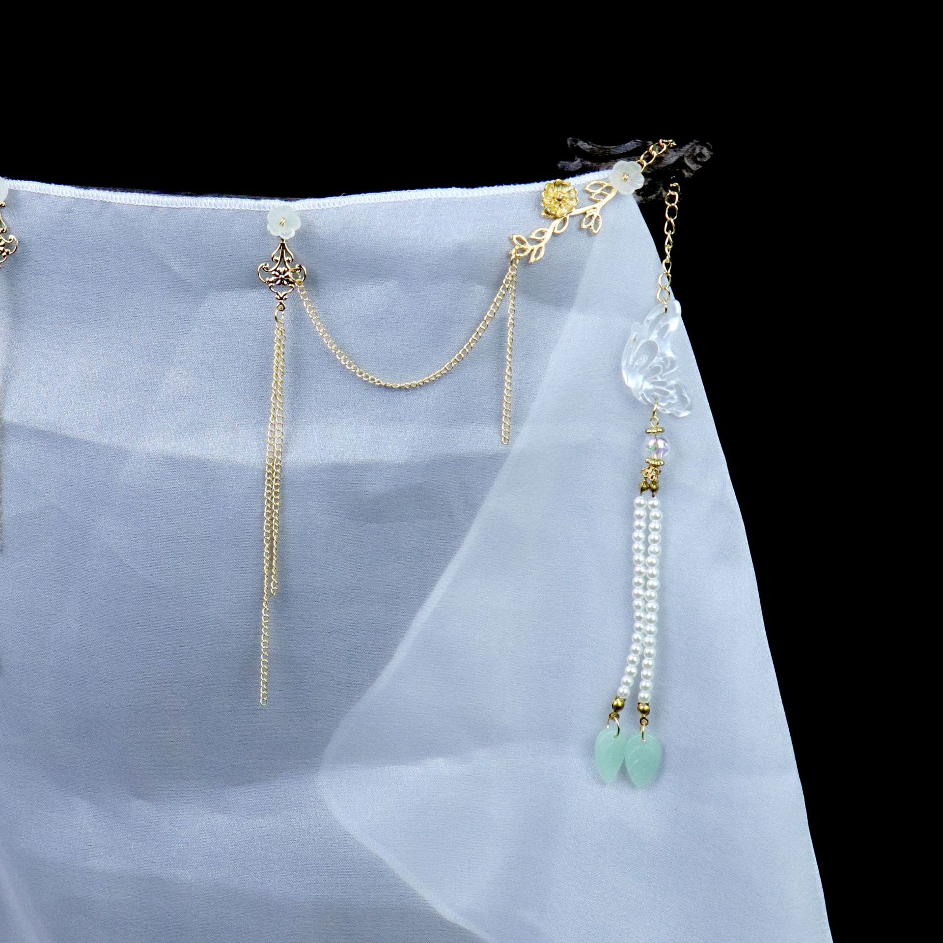 贰玥新品耳挂面纱 古风面帘雪纱遮面纱 仙气汉服面纱女【泪颜】