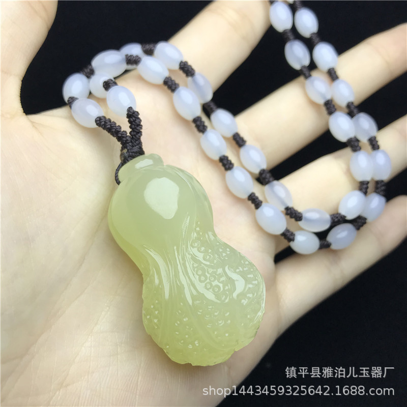天然冰种蚕丝玉白菜吊坠 天然玉石手工雕刻百财吊坠挂件 毛衣链