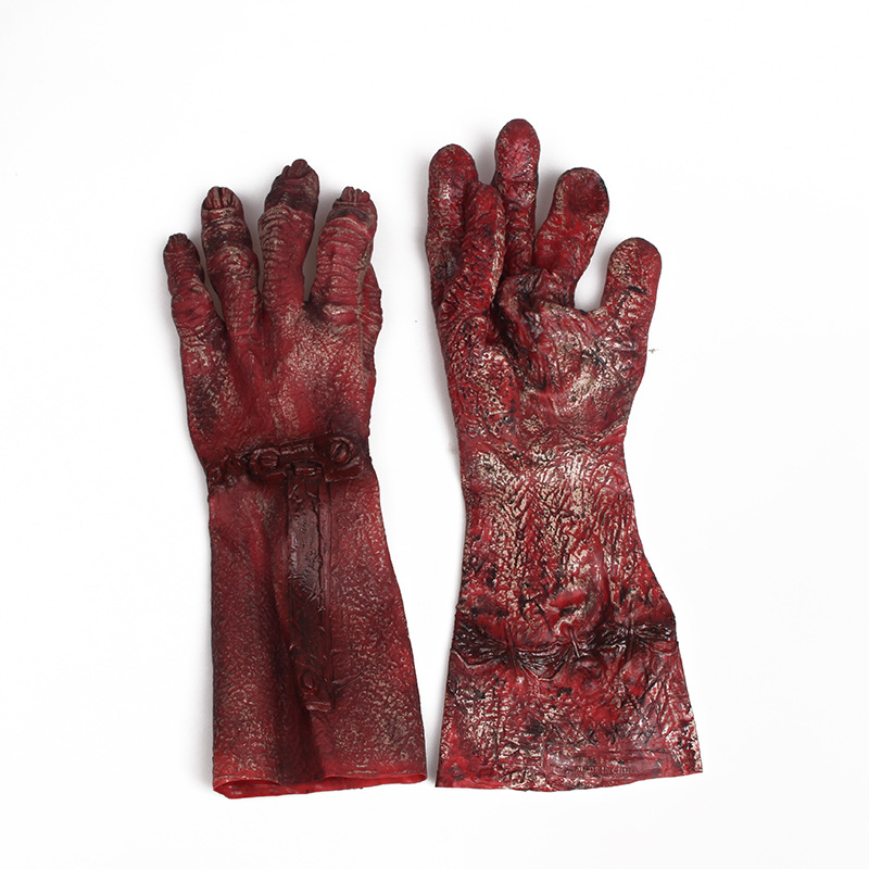 万圣节整蛊恐怖丧尸血手套cosplay魔鬼搪胶手套化妆派对道具批发