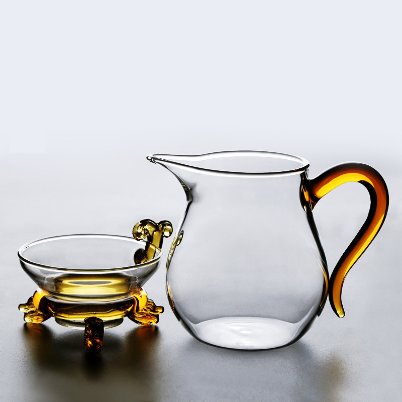 公道杯玻璃分茶器茶水分离带滤网茶漏套装耐热茶道零配茶具配件