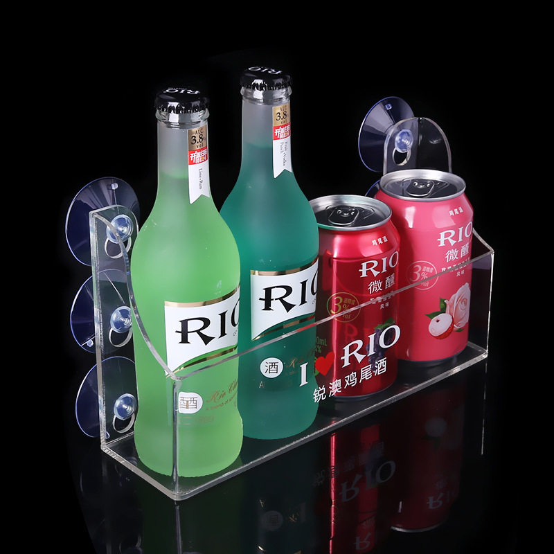 亚克力饮料放置架 易拉罐饮料带吸盘展示架 亚克力透明放置架定制