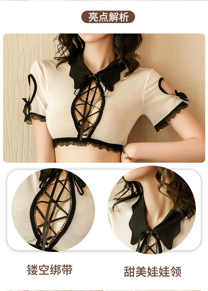 曼烟情趣内衣性感蕾丝公主镂空绑带透视包臀少女分体套装tny9342