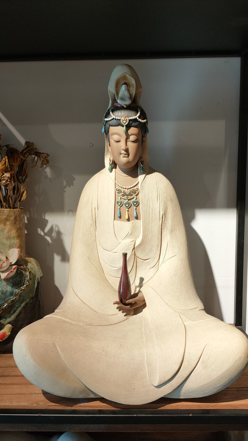 净瓶观音菩萨石湾陶瓷公仔供奉佛像佛堂会所酒店客厅玄关