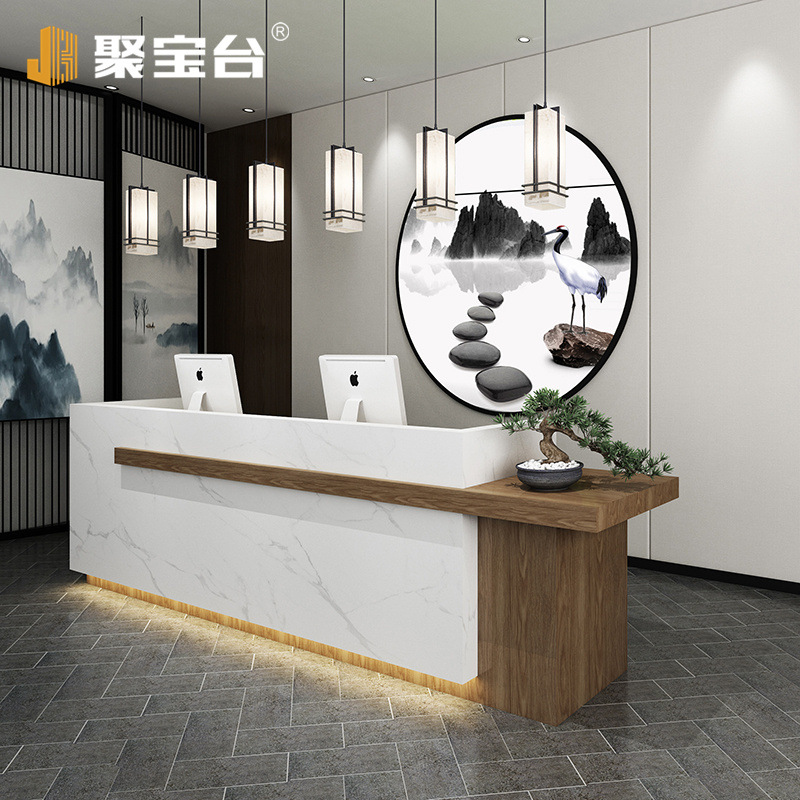 复古酒店前台接待台美容院吧台收银台公司新中式养生会所宾馆饭店