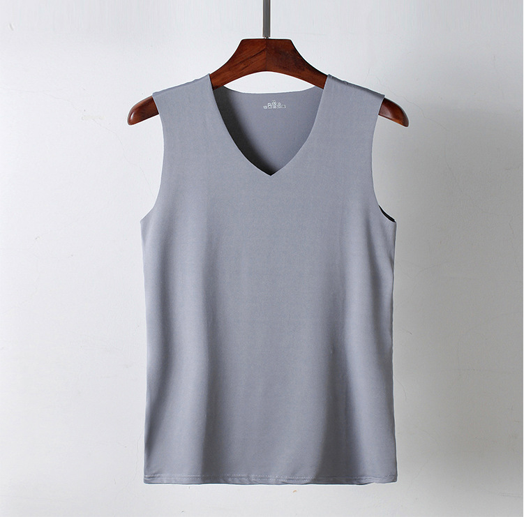 New Men's Ice Silk Tailor Vest White Summer Tight Wide Shoulder V-neck Exercise Sleeveless Basic Thin