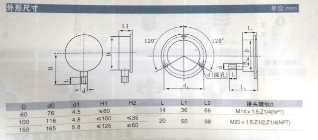 上海仪川仪表厂y-103bf轴向带边不锈钢压力表