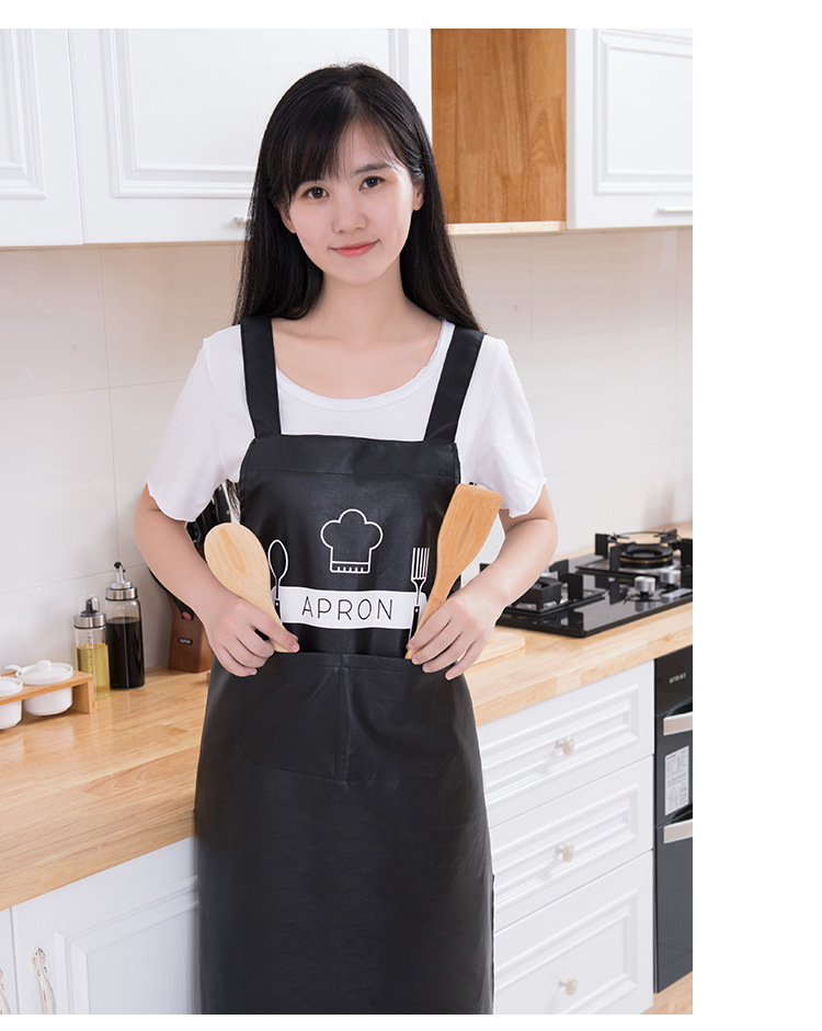 韩pu皮质围裙双肩带无袖厨房防皮革防水防油奶茶店工作服男女围腰