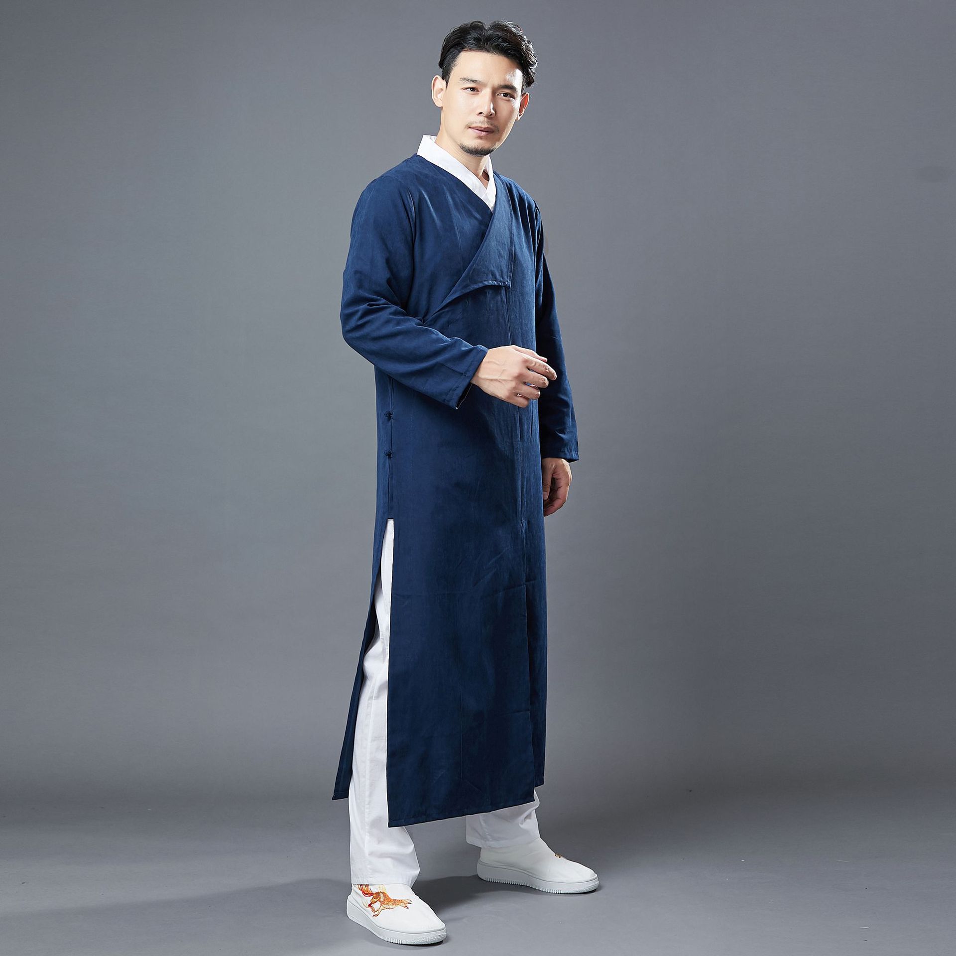 麻凡布衣中式改良长衫复古盘扣汉服男中国风纯色长袍茶服禅意