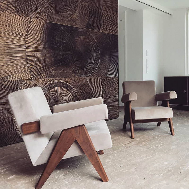 pierre jeanneret昌迪加尔民宿休闲设计师简约复古实木扶手沙发椅