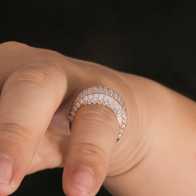 18k金豪华半满钻群镶4克拉莫桑钻碎钻戒指男女结婚订婚戒指带证书